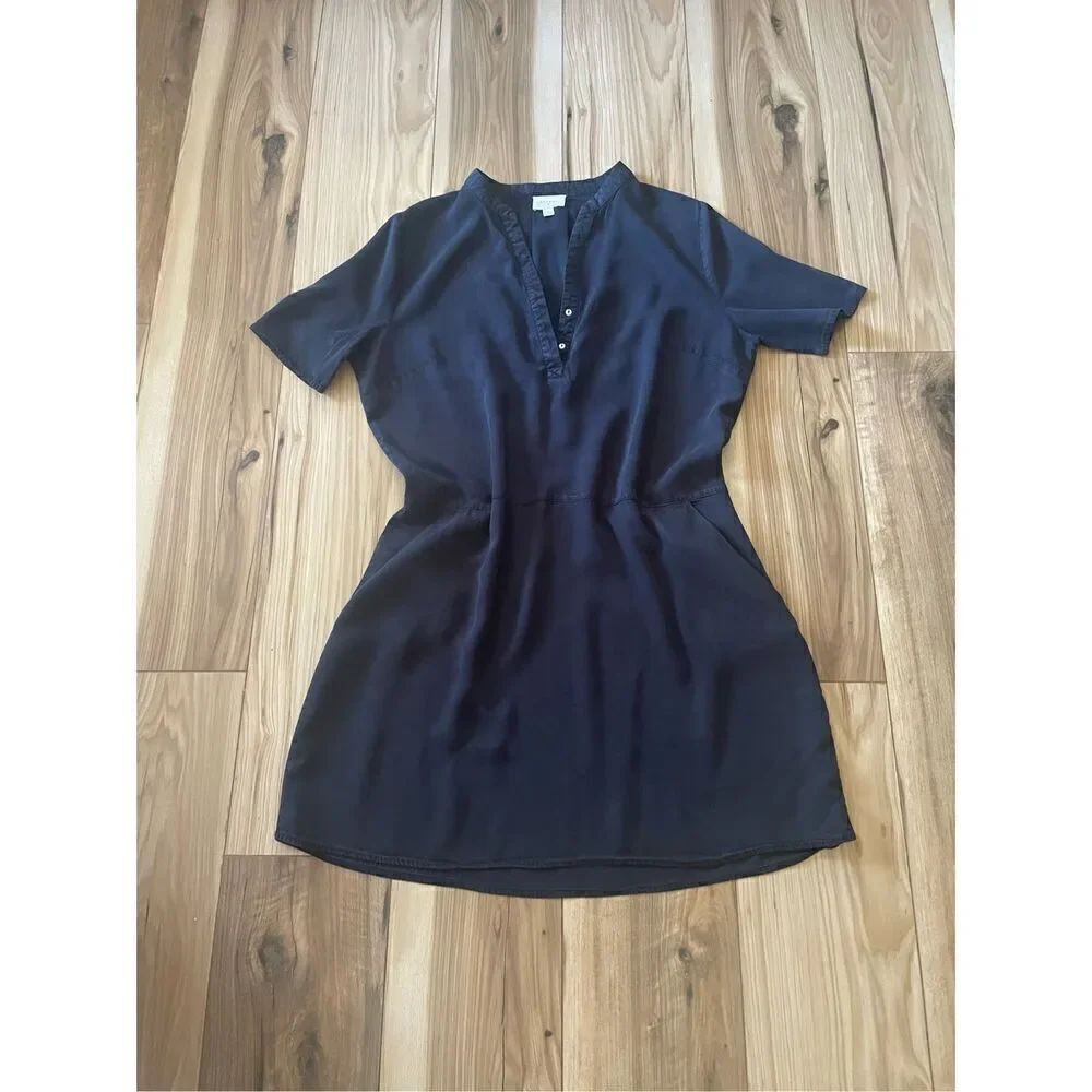EVERLY Women's Crew Neck Short Sleeve Buttons Casual Black Loose Midi Dresse L